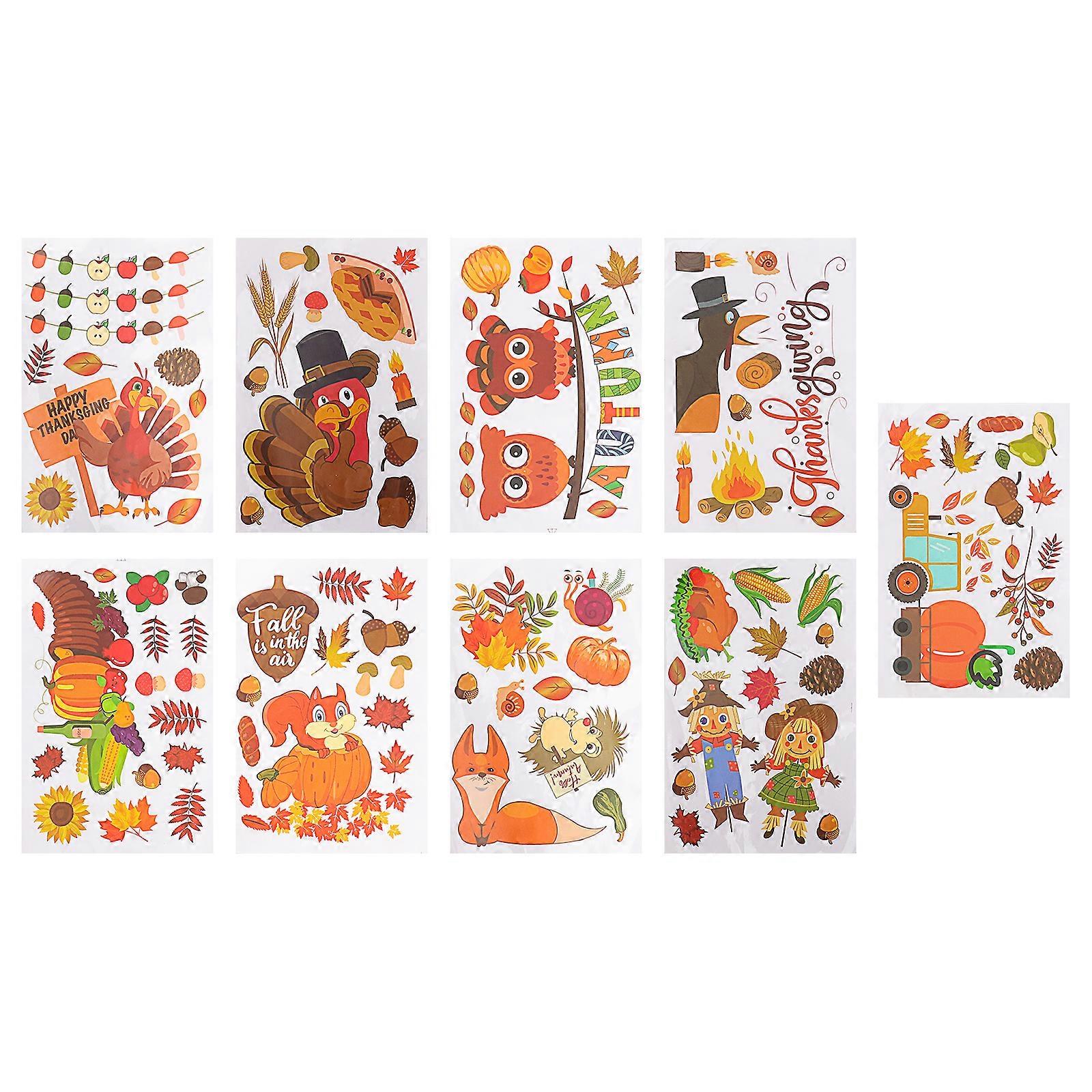 9 Sheets Fall Window Stickers Autumn Window Decals Autumn Window Stickers Fall Leaves Sticker Electrostatic Decals