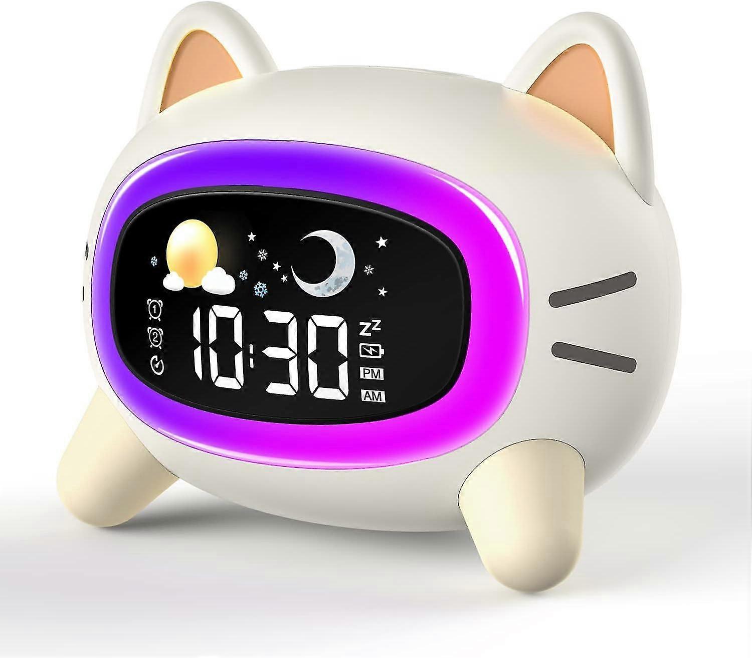 1pc cat alarm clock children's alarm clock education day and night luminous digital alarm clock learning 5 colors, napping, 7 kinds of music, USB char
