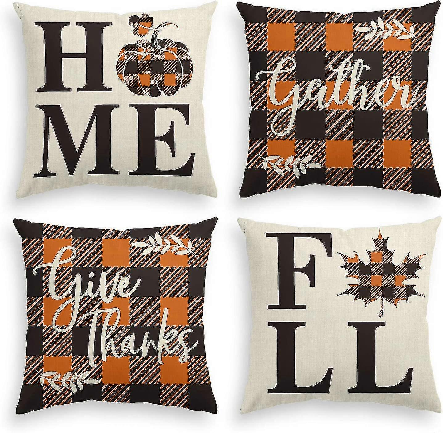 Home Fall Buffalo Check Pumpkin Maple Pillowcase 18 X 18 Inches