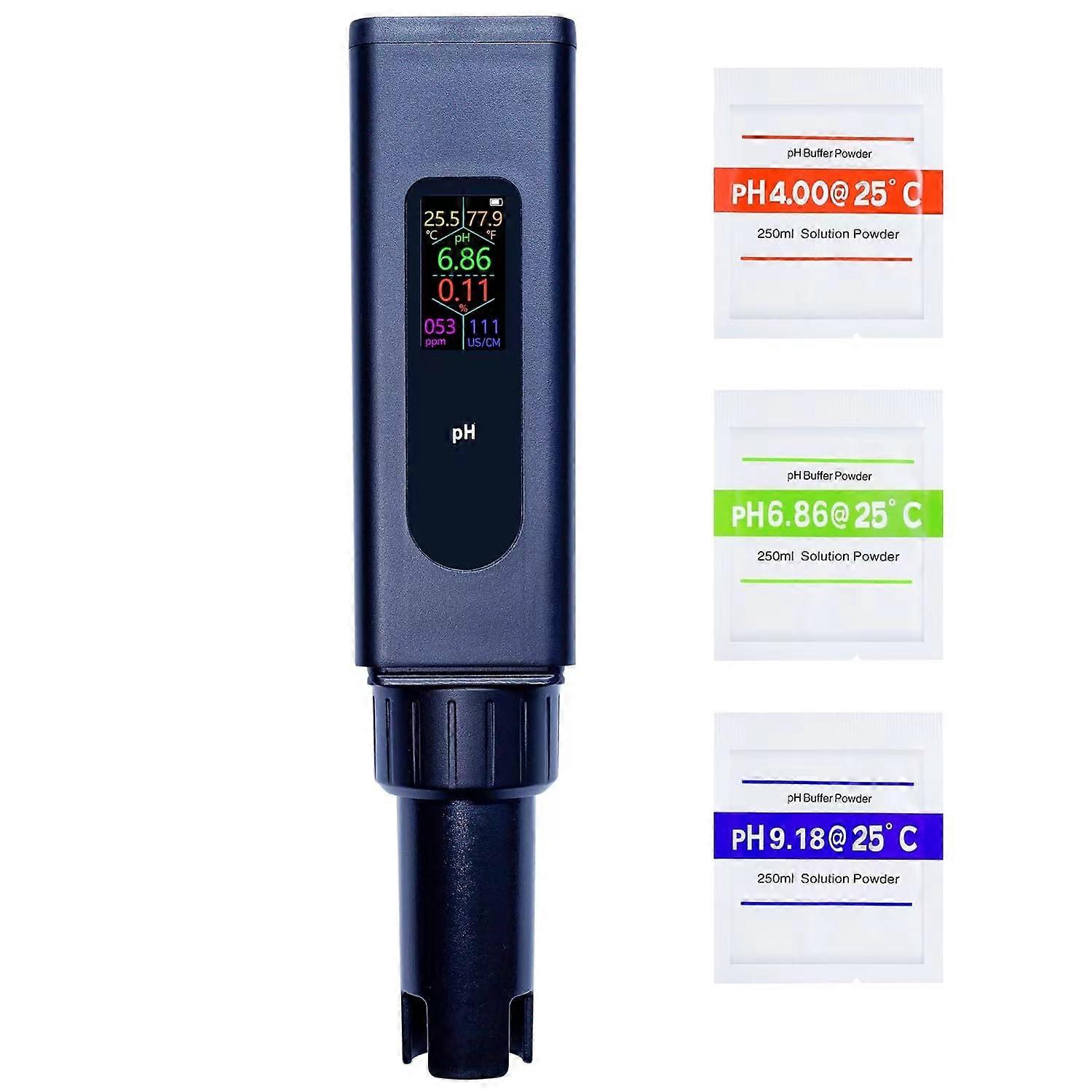5 in 1 Digital pH Meter for pH/TDS/EC/Salinity/Temp, with Simultaneous Data Display and ATC