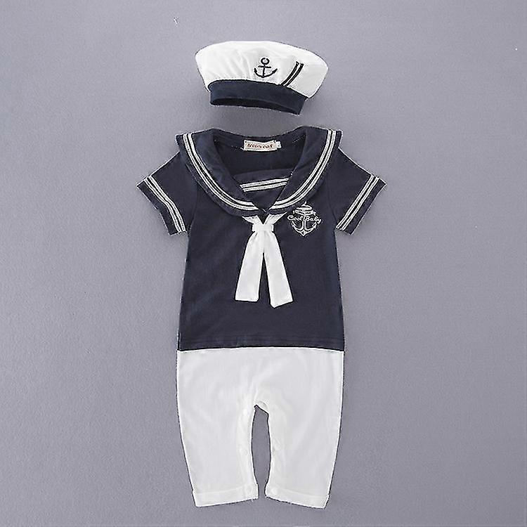 Baby Boys Sailor Outfit Infant Cotton Romper avec chapeau Meilleur cadeau