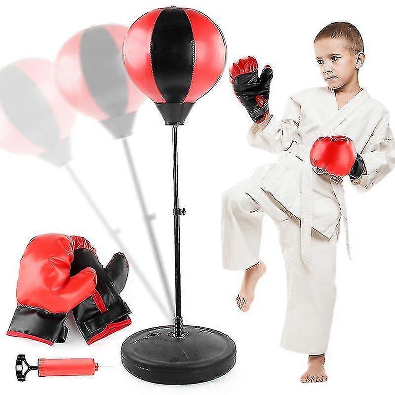 Kids Punching Bag Freestanding Adjustable Boxing Bag Set With Gloves Inflatable Ball