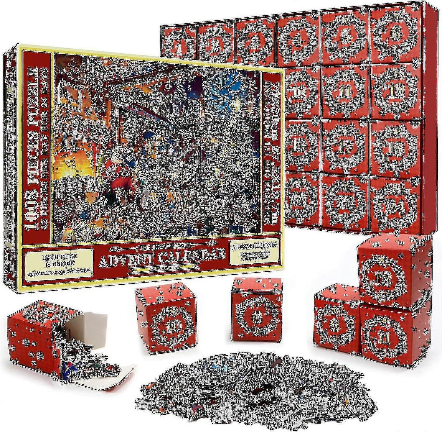 Puzzle Advent Calendar 2023, 1008 Pieces Puzzle 24 Days Countdown Advent Calendars, Gift Idea For Kids Adult