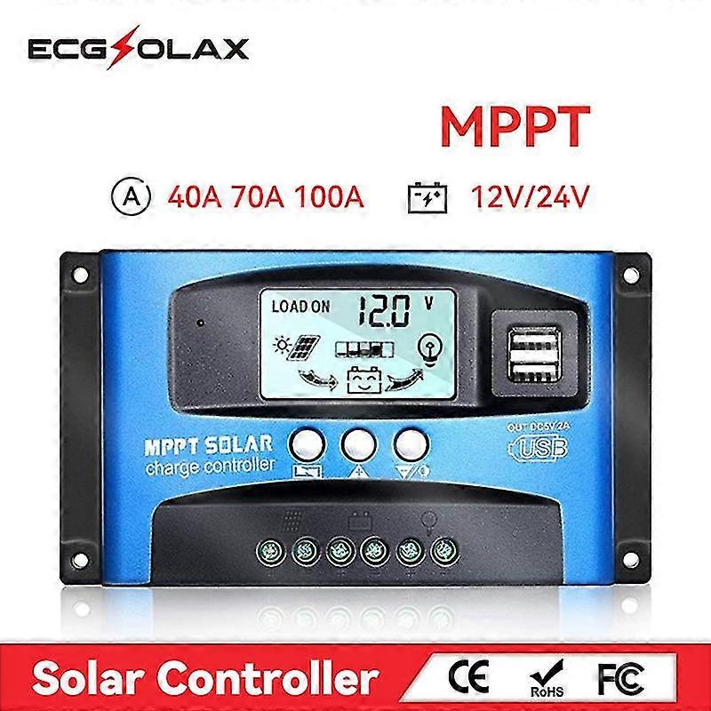 Mppt Solar Charge Controller 40a 70a 100A med LCD Dual USB Max 5V 2A Output 12V 24V Auto Solar Regulator Pv Max 50VDC