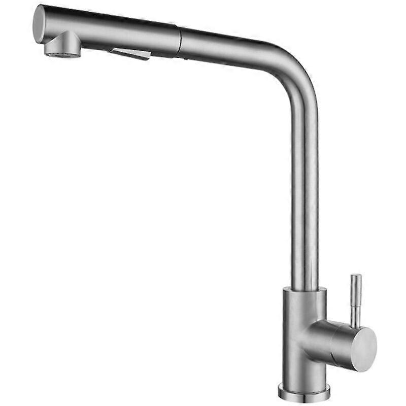 حنفية مطبخ مع 2-Mode Pull-Out Spray 360 Rotating Sink Mixer Tapin 304 من الفولاذ المقاوم للصدأ - فضي مصقول