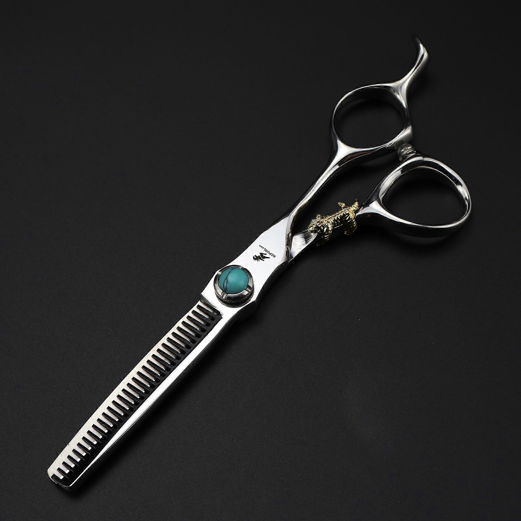 6.0 Inch Double-Sided Sword Back Hairdressing Scissors Barber Scissors Flat Scissors Bangs Scissors Teeth Scissors Small Golden Tiger