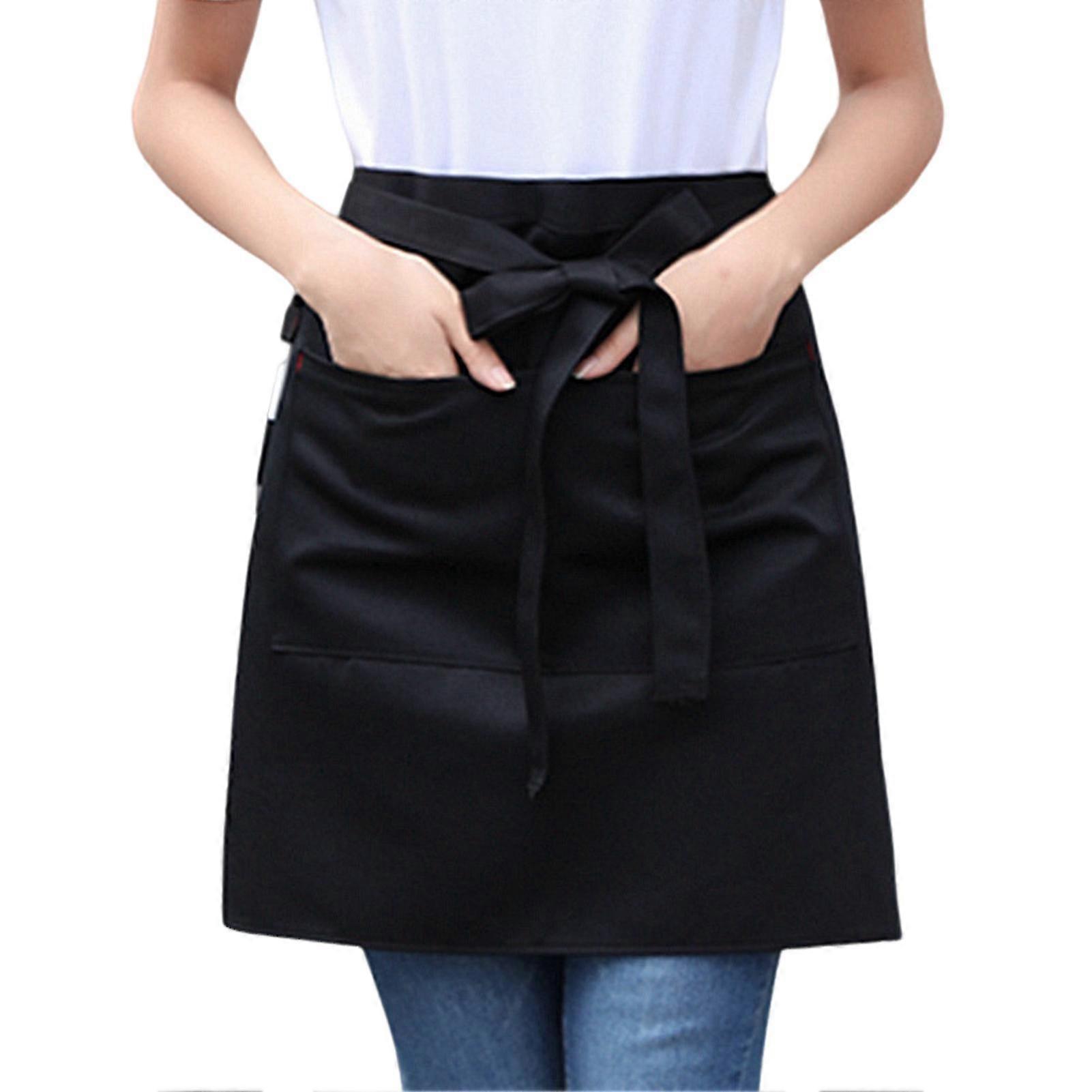 Tyuhe Unisex Waterproof Half Apron with 2 Pockets Waitress Chef Waist Apron Resistant Restaurant Cafe Lace-up Short Apron