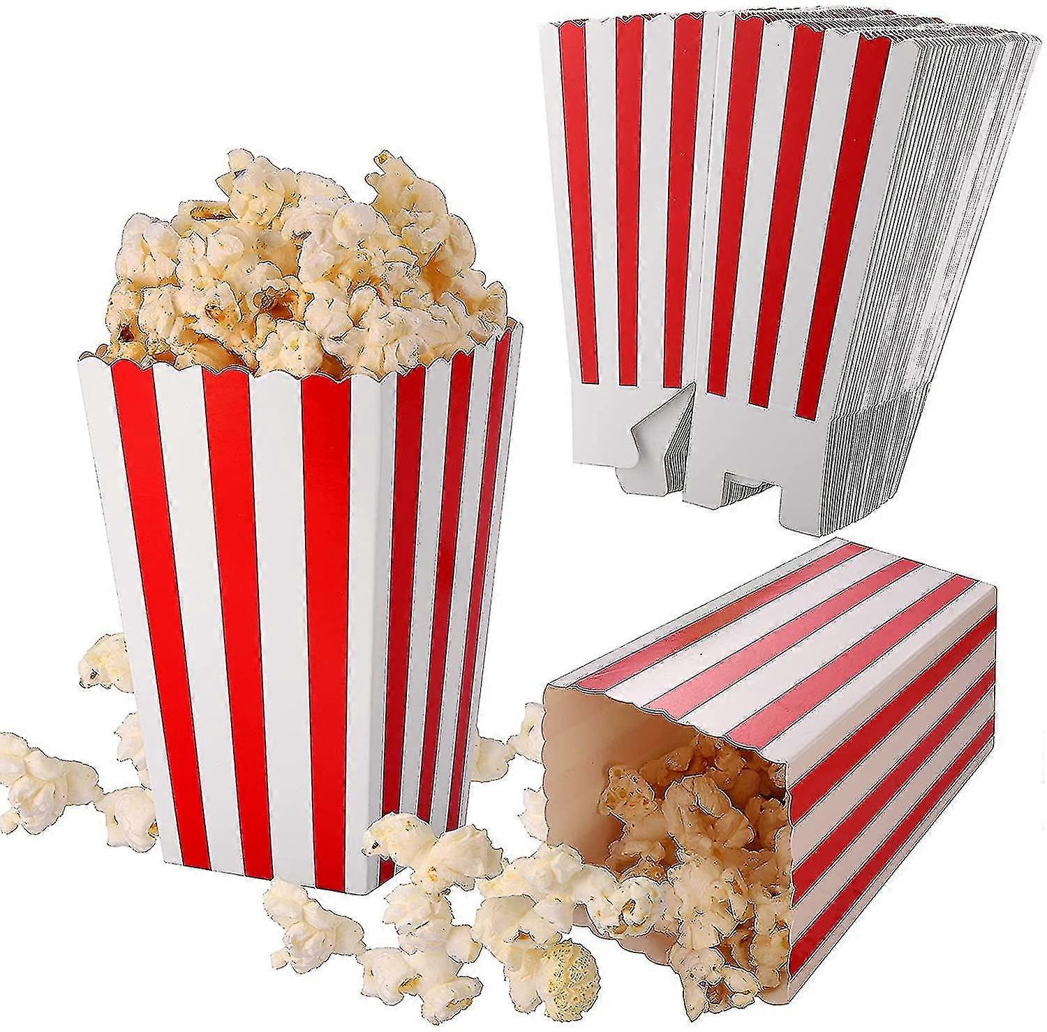 50 Pcs Popcorn Boxes Red And White Striped, Small Paper Candy Containers, Retro