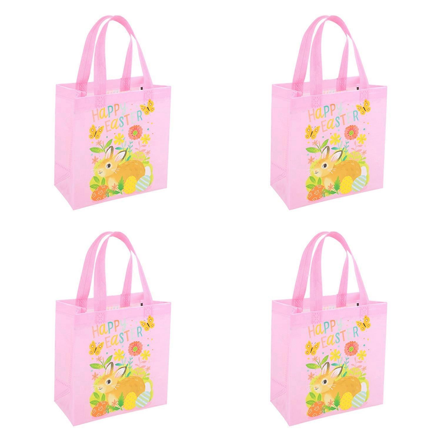4Pcs Happy Easter Handbag Portable Handle Bunny Colorful Egg Non-woven Fabric Treat Goodies Tote