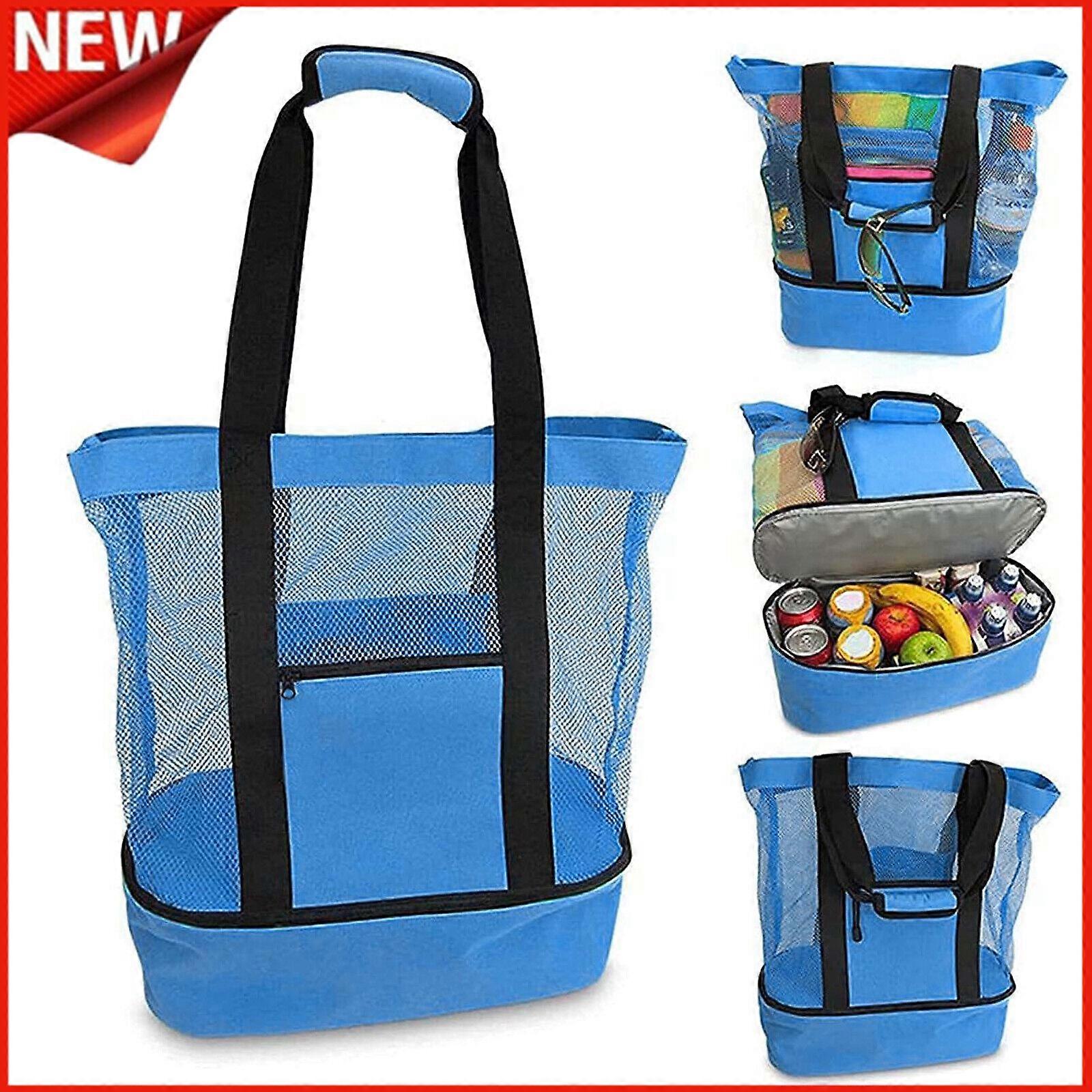 Mesh Beach Tote Bag Oversized Travel Picnic Bag with Insulated Cooler Summer