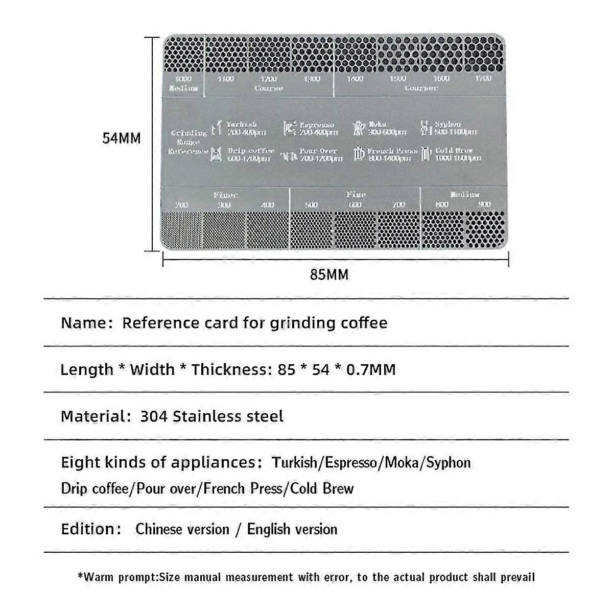 Coffee Powder Grinding Thickness Reference Comparison Card Grinder Grinding Powder Thickness Comparison Scale