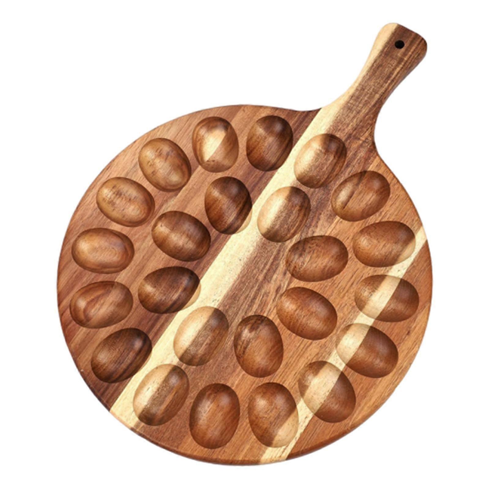 24 Holes Deviled Egg Platter Wooden Easter Deviled Egg Holder Countertop Round Egg Tray with Handle Charcuterie Serving Board