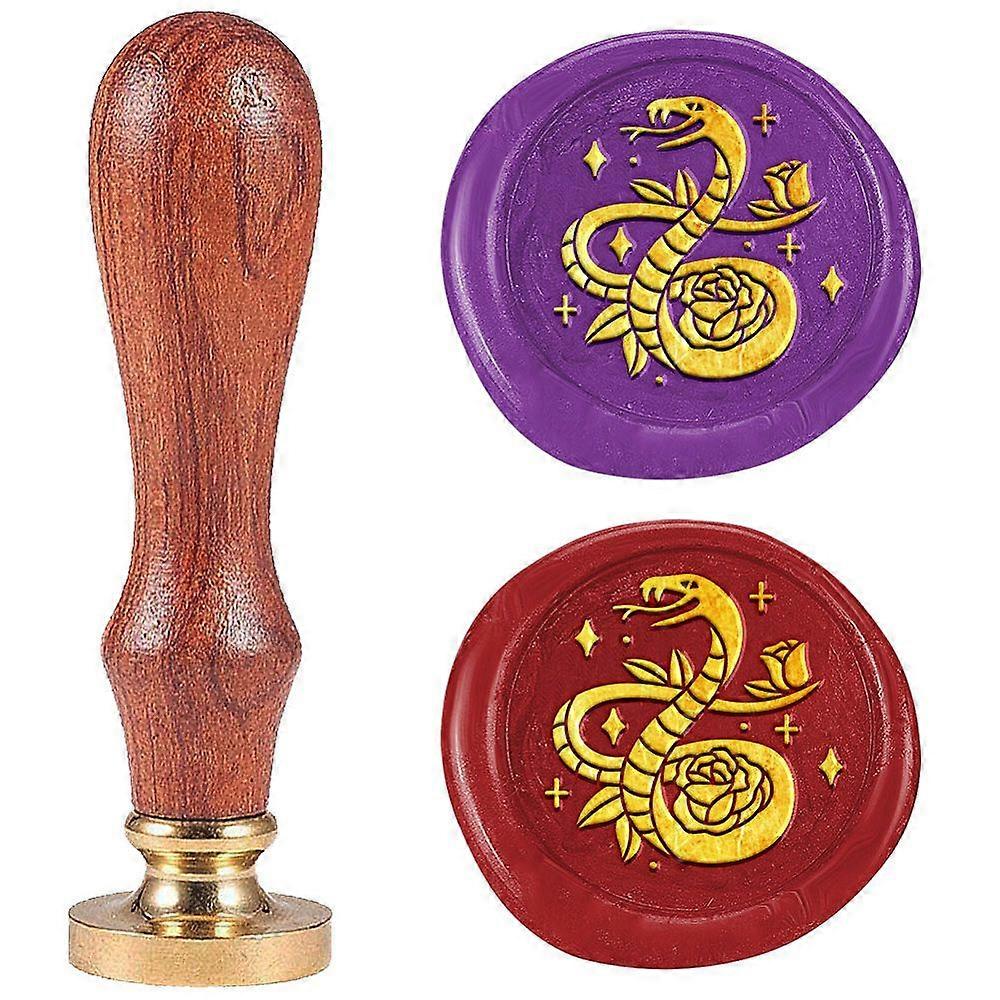 DIY Scrapbooking Wax Seal Stamp with Wooden Handle for Envelopes Invitations Gift Card Snake 83x22mm