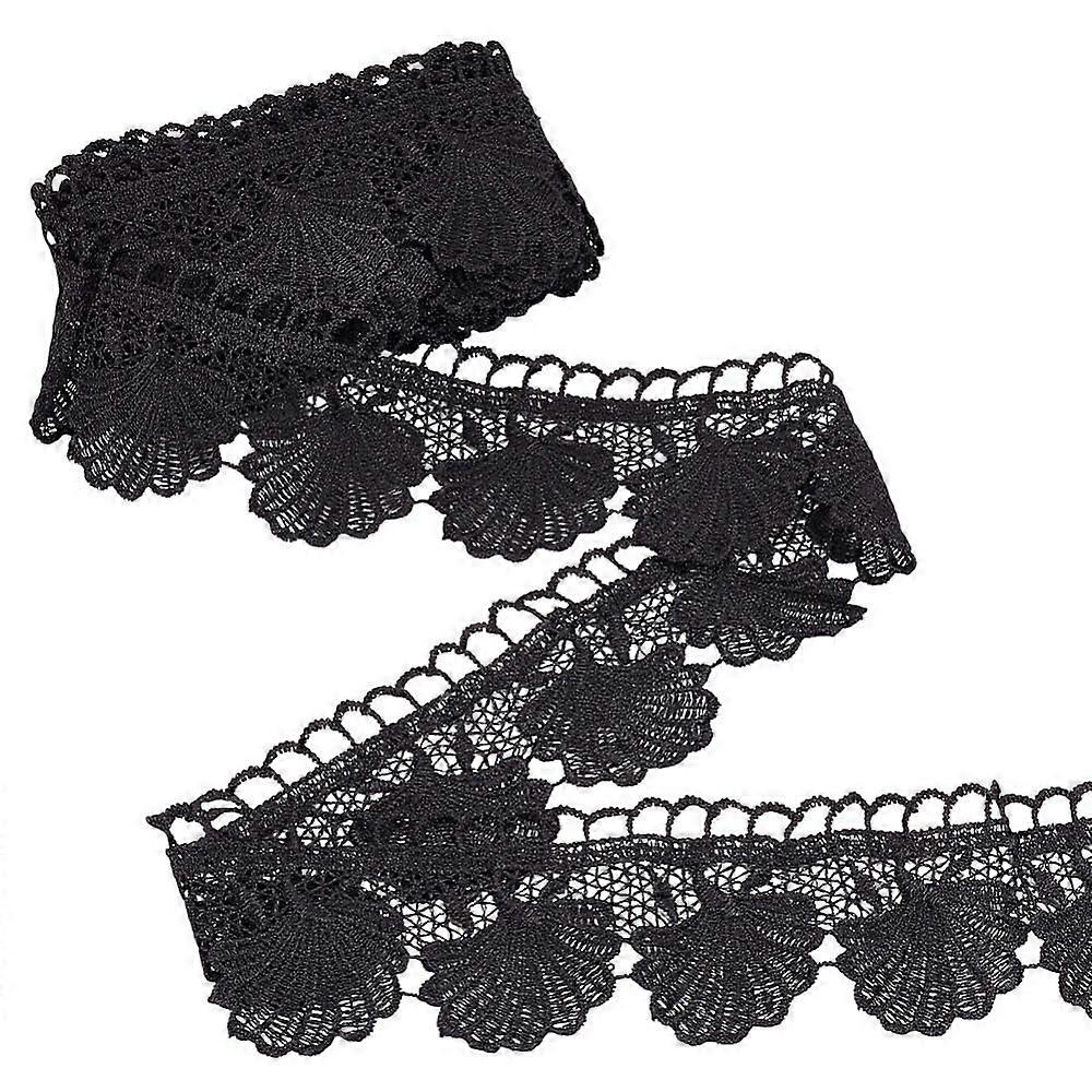 5 Yards Polyester Shell Shaped Flower Lace Trim Black 2-3/8~2-1/2 inch(61~65mm)