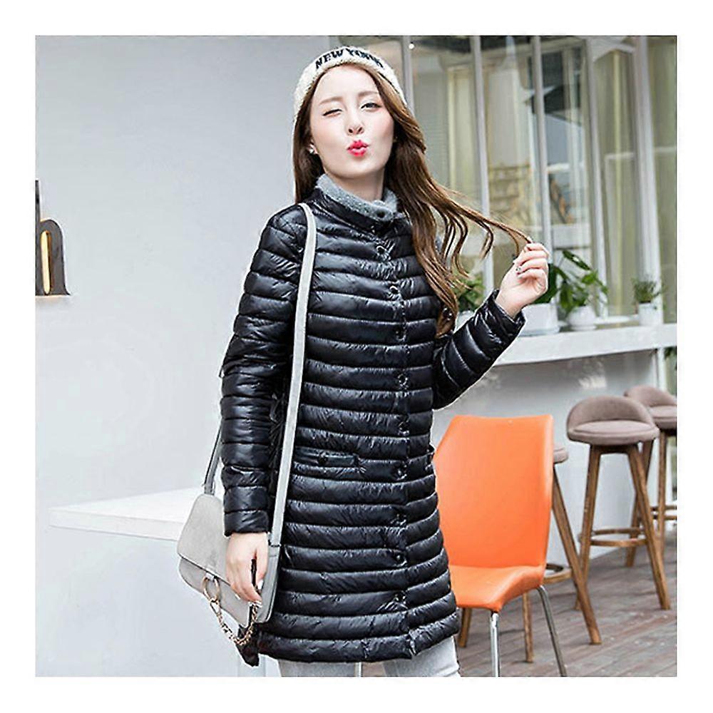 Woman Middle Long Warm Splicing Thin Light Down Coat