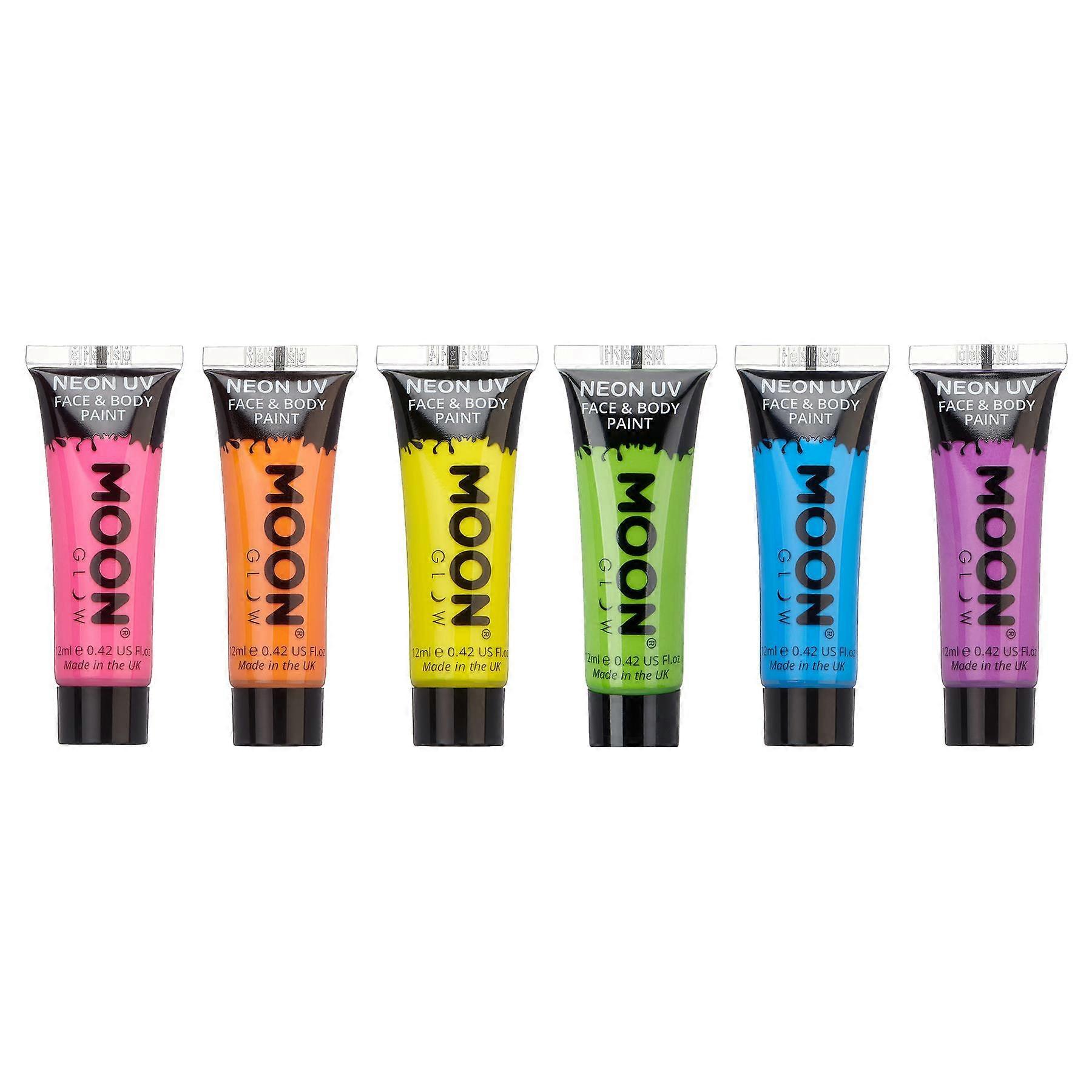 Lueur de la lune - Intense néon UV visage & corps peinture - ensemble de 6 de 12ml - comprend UV Keyring
