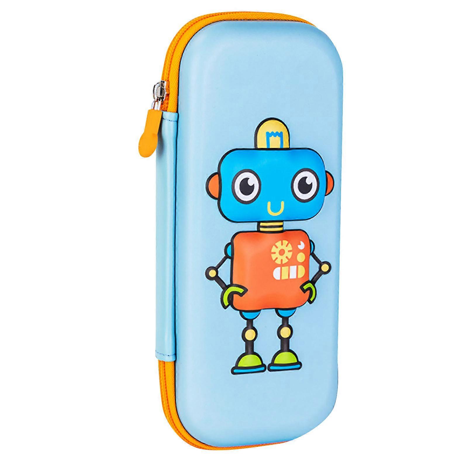 3D Robot Pencil Case Kids Cartoon EVA Large Capacity Light Blue