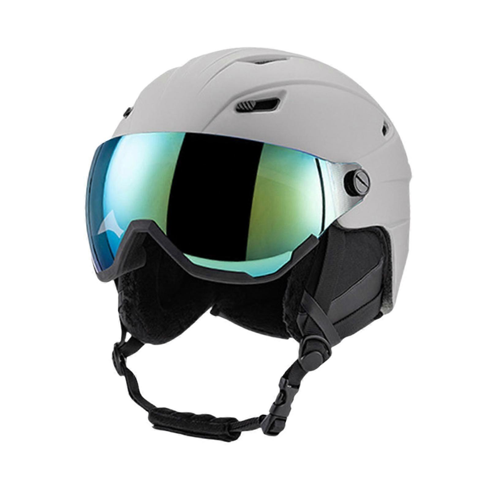 Snowboard Hjälm Skyddade Glasögon Justerbar Hörselkåpa Skidhjälm För Vinter Grå 51 till 54cm