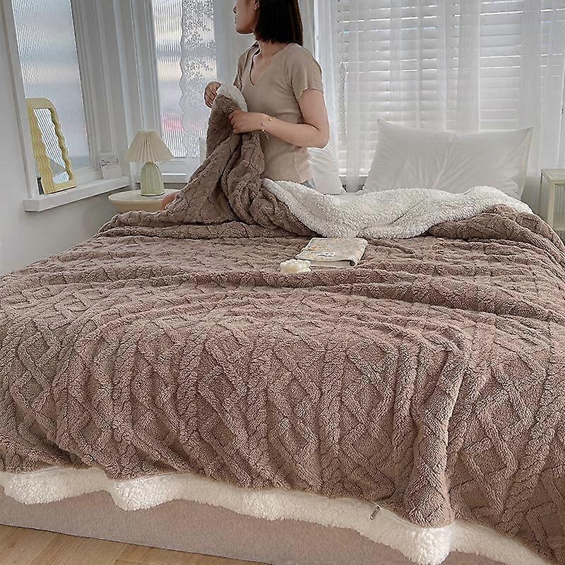 Winter Thickened Blanket Double-sided Fluff Plush Double-layer 3D Jacquard Solid Color Office Nap Dormitory Home Bed Sofa Travel Cozy Warm Blanket