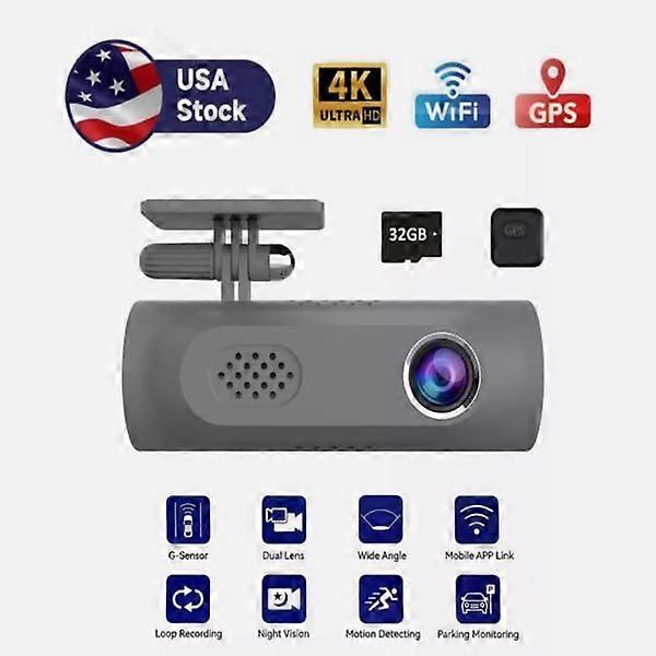 L3 4K Dash Cam Front and Rear Dash Camera WiFi GPS with Free 32GB Card Car DVR MK6457