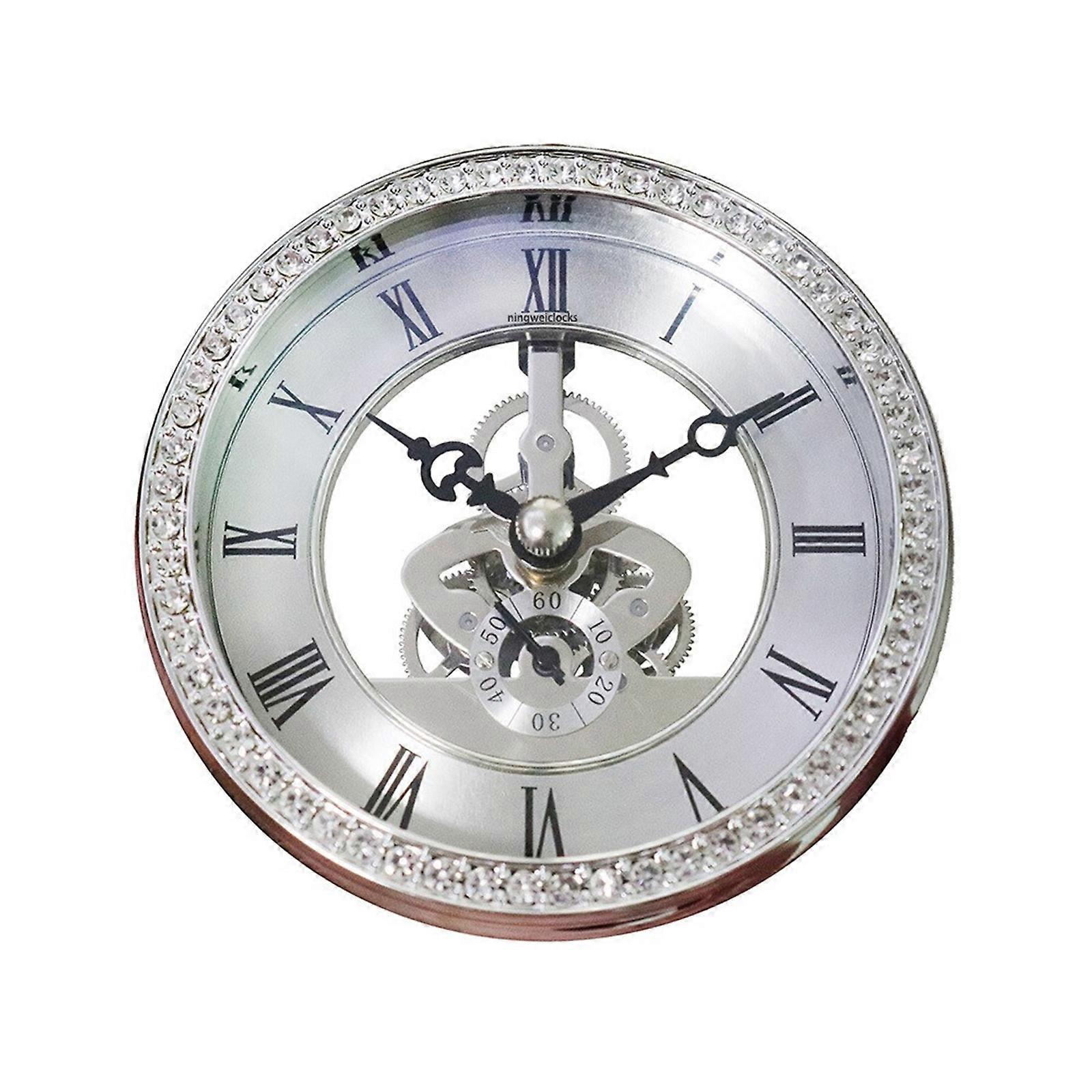 Table Clock with Crystal Accent and See Through Metal Movement 100mm Size Golden/Silver Optional Silver