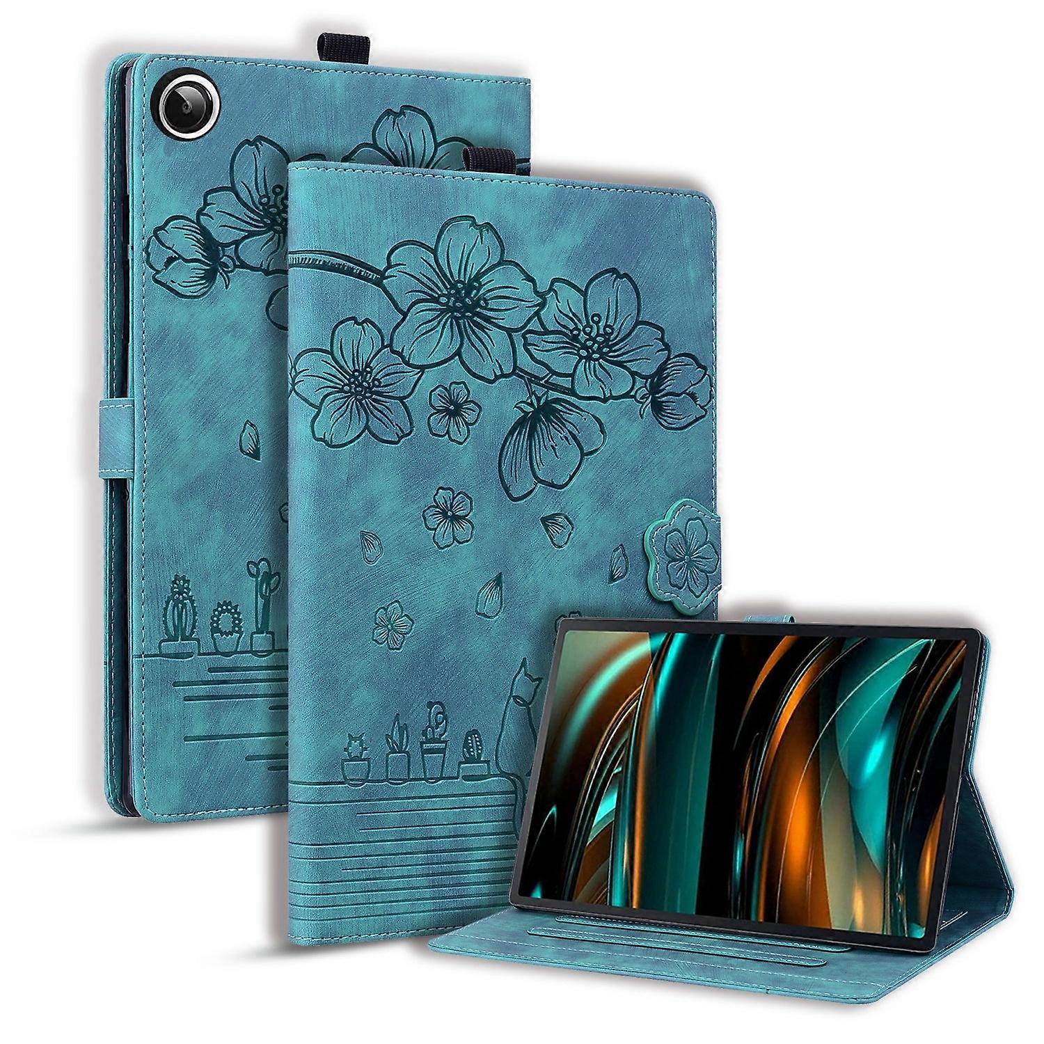 Husă pentru tabletă din piele în relief Sakura Cat de desene animate