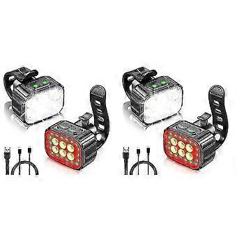 2x bicicleta luz conjunto super brilhante, bicicleta usb recarregável luz LED, luz da bicicleta para andar à noite, bicicleta fro-bom