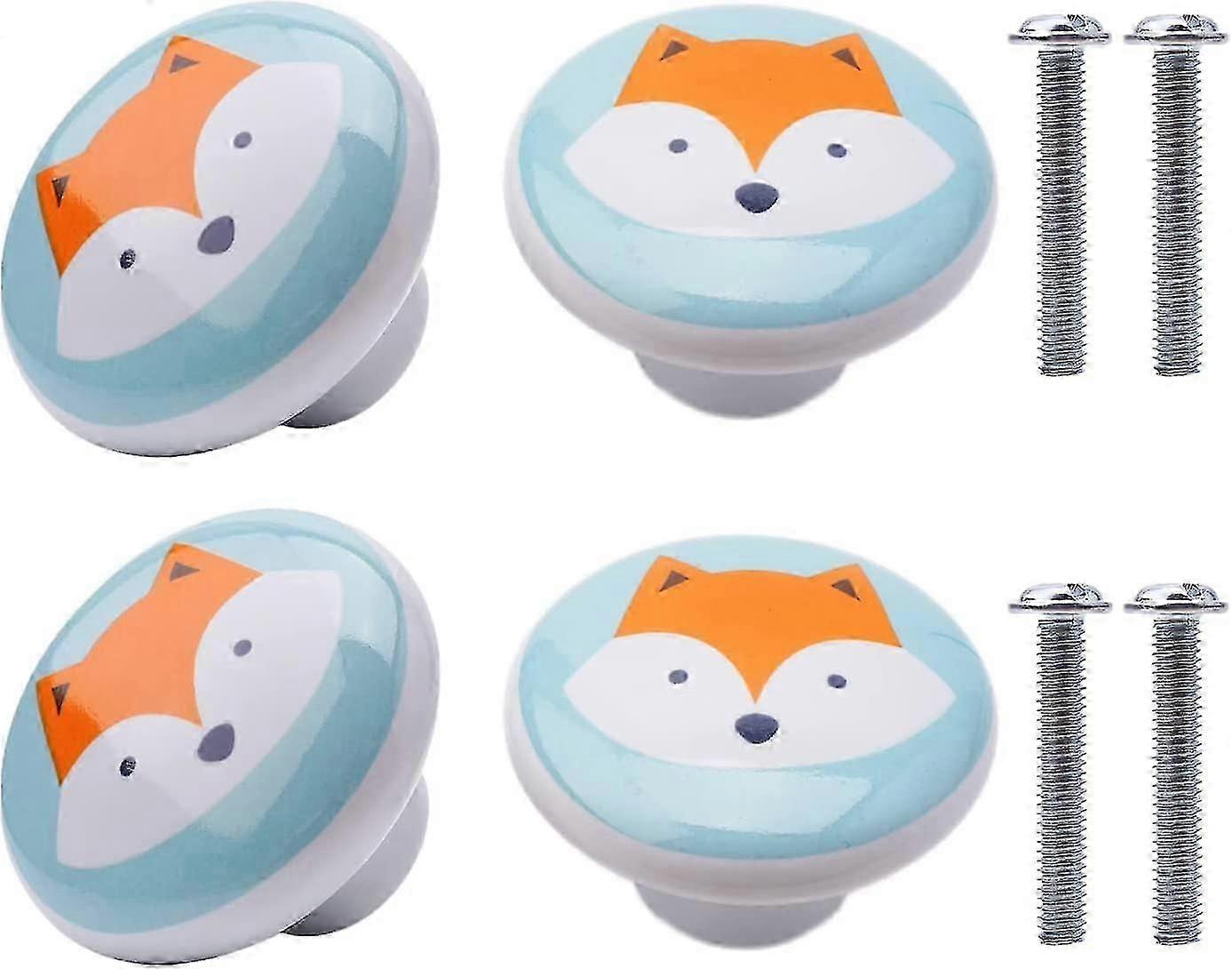 4 Pieces Ceramic Knobs Ceramic Animal Pattern Furniture Knobs Ceramic Knobs Handle For Kids Room Furniture Cabinets Doors (orange Fox)