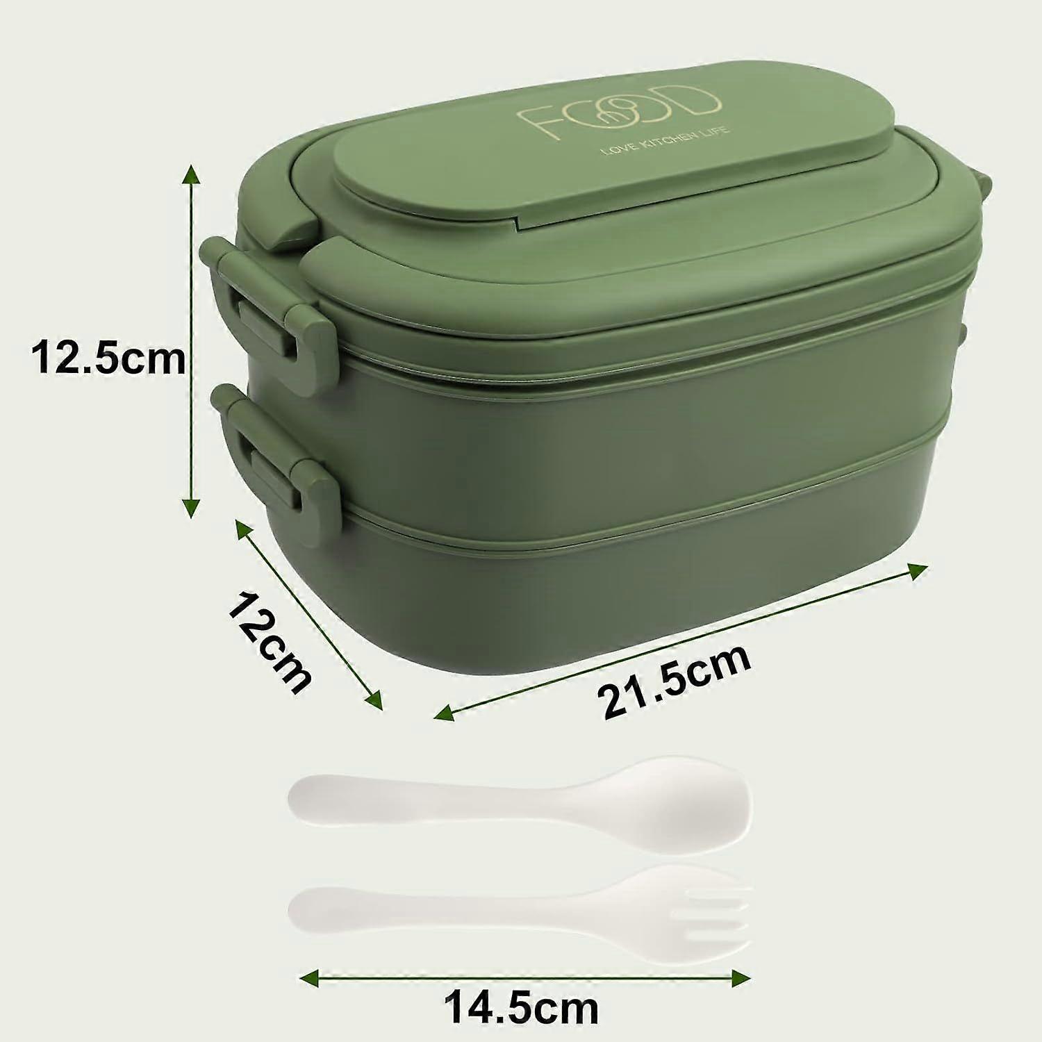 OITUGG 2-Layer Lunch Box 1550 ml Lunch Box with 3 Compartments and Cutlery - Plastic BPA-Free Lunch Box for Adults and Children - Leak-proof Compartme