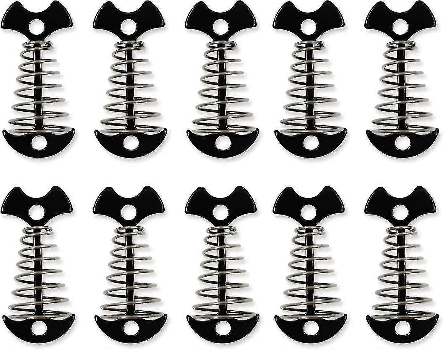 スプリングバックルテントロープテンショナー付き10パックアンカーステークス キャンプハイキング用防風アルミステークス (ブラック)