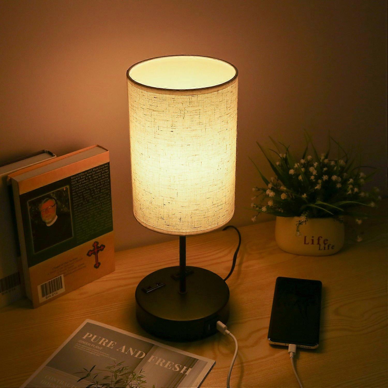 Shineslay Table Lamp Bedside Desk Lamp for Bedroom Living Room with E27 LED Bulb Touch Control Warm