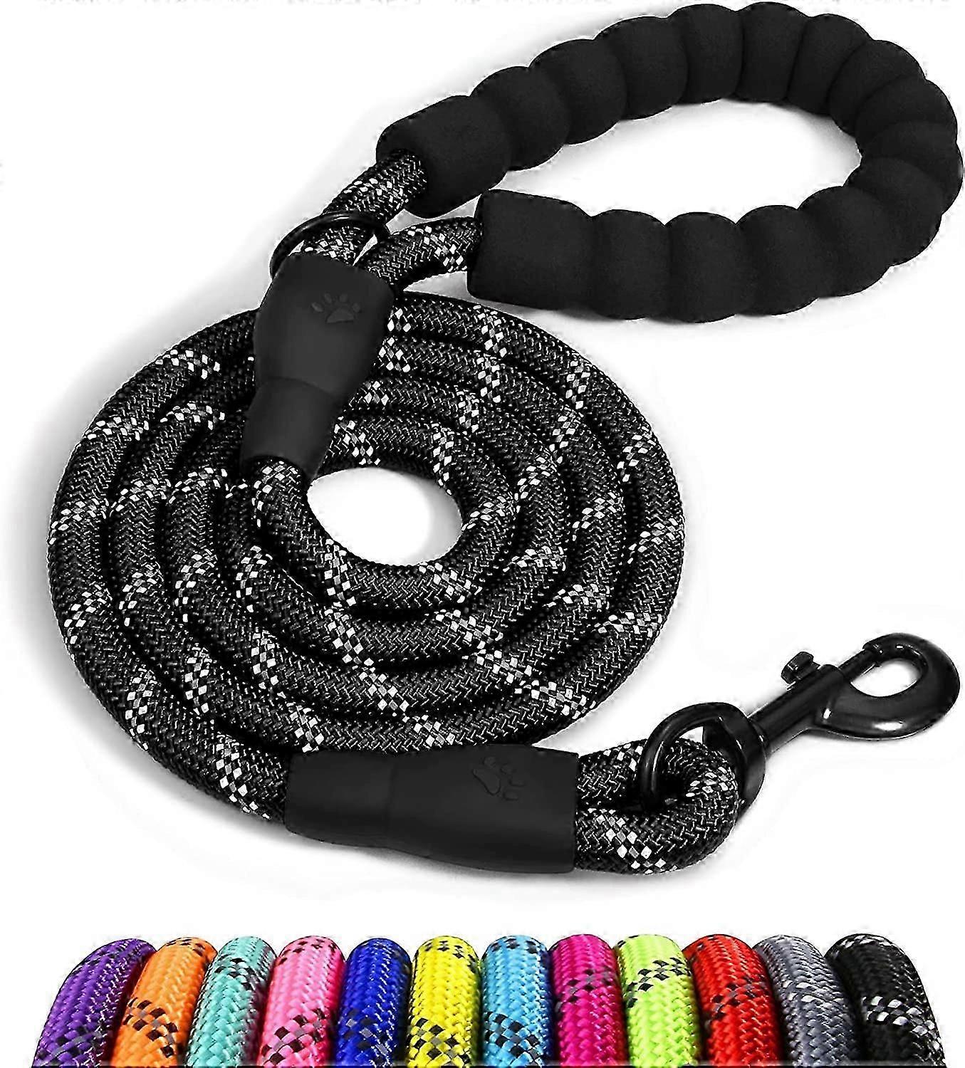 Dog Rope, Nylon Dog Leash with Soft Padded Handle and Reflective Threads, 150cm x 1.2cm, Black
