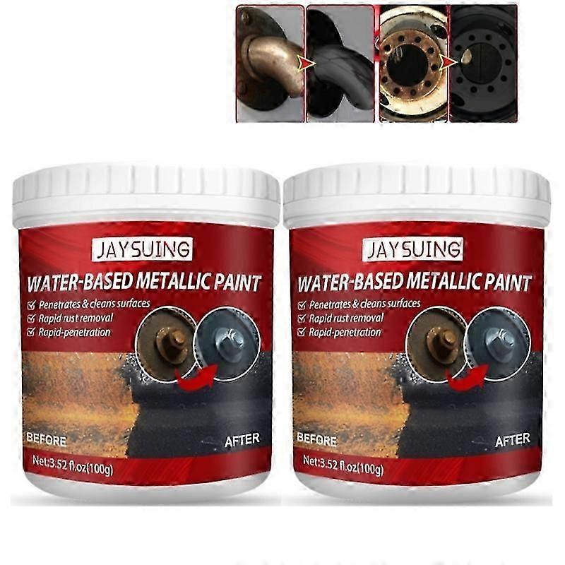 2 stk bil rustfri grunning vannbasert metall rustfjerner metallisk maling 300ml auto anti-rust pasta multi-purpose rustjern