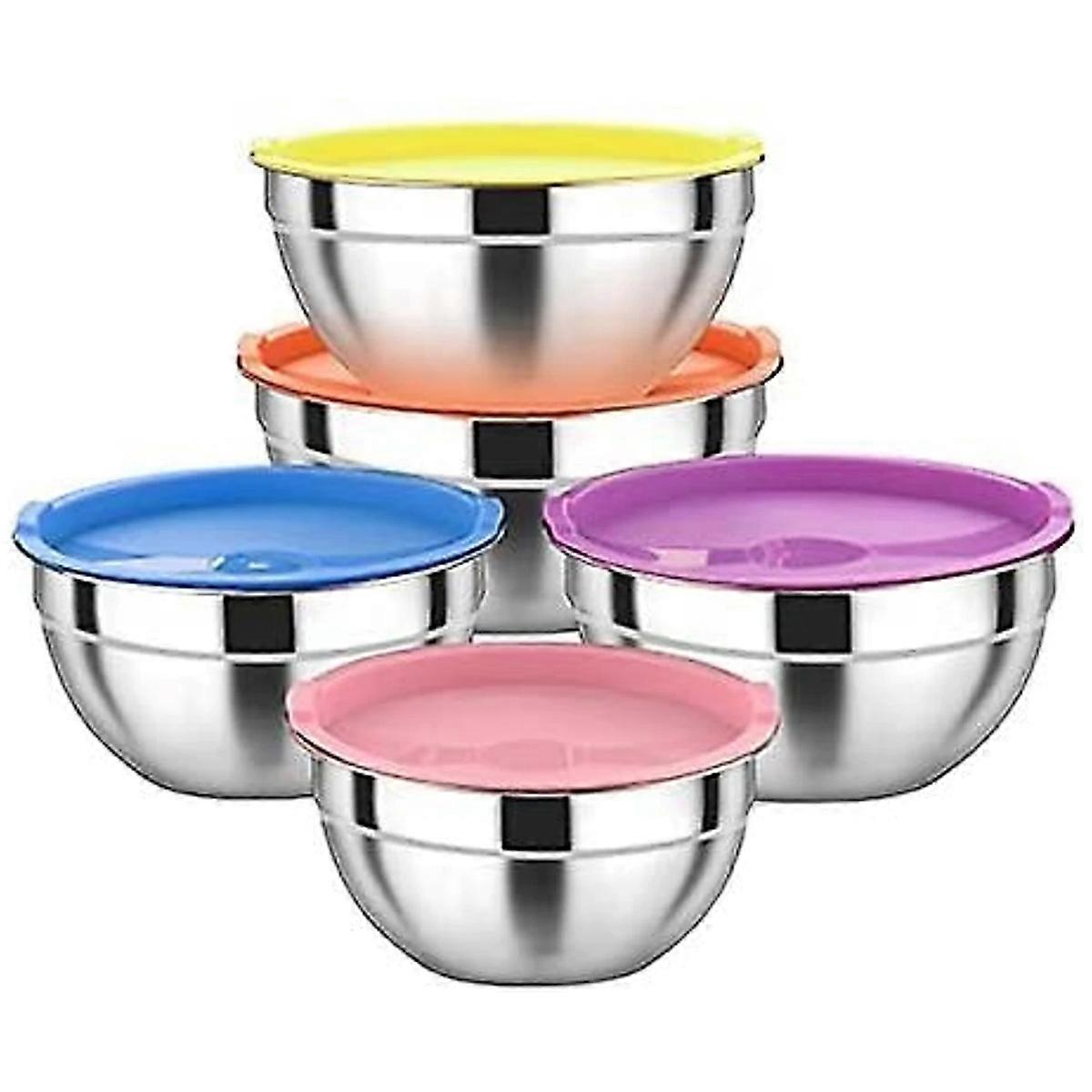 Mixing Bowls with Lids Set of 5, Stainless Steel Mixing Bowls Metal Nesting Bowls with Airtight Lids, Non-toxic & Dishwasher Safe