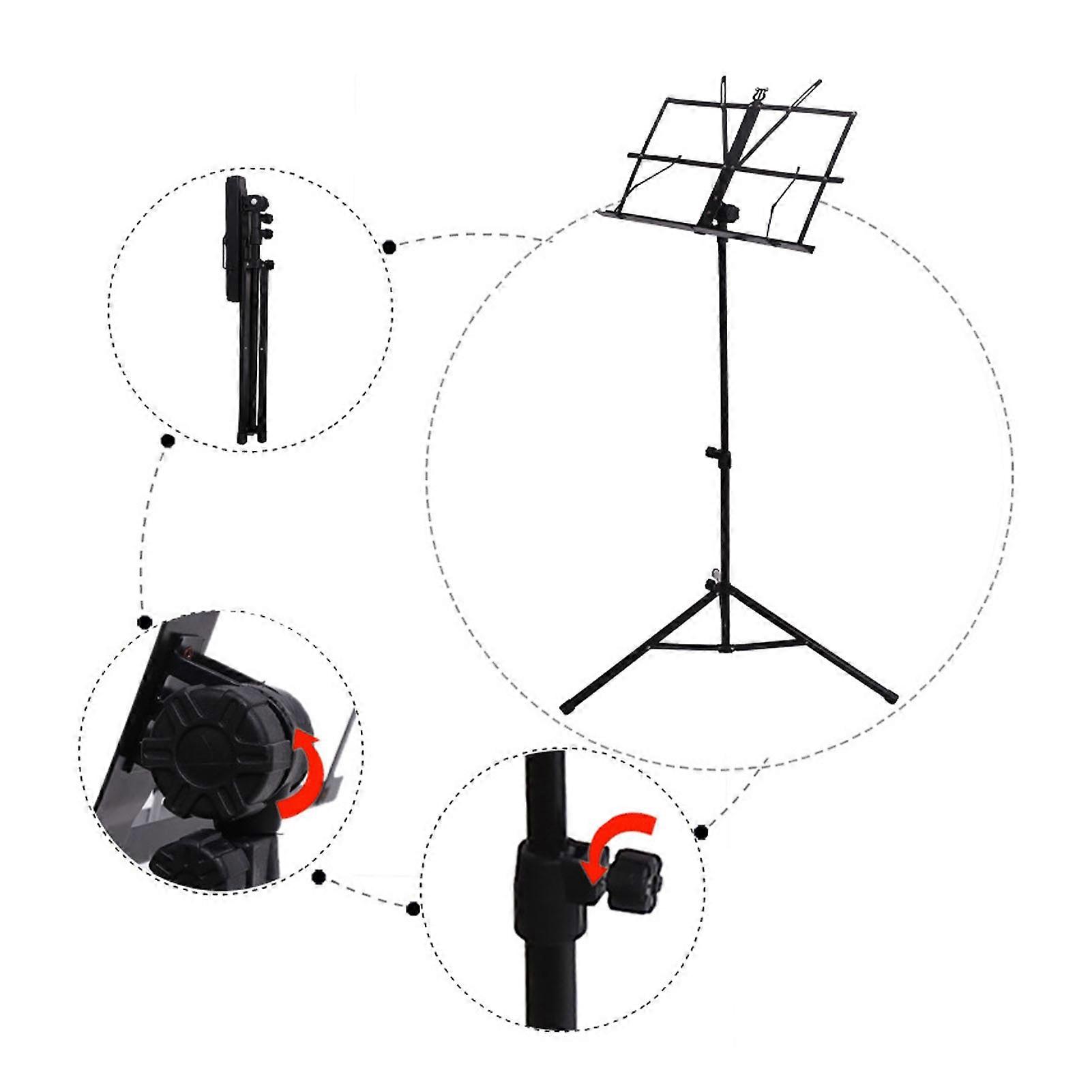 Folding Sheet Music Stand Black Space Saving Adjustable Height Stable Music Score Stand for Performance