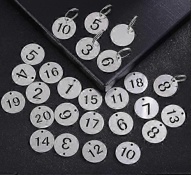 30Pcs Number ID Tags Key Chain Stainless Steel Numbered 1-30 Tags Round Shaped Numbered Tags