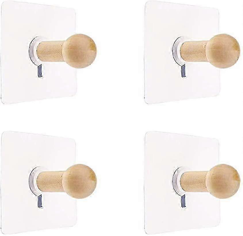 Natural Mini Self-Adhesive Wooden Wall Hooks for Bathrobe & Hat