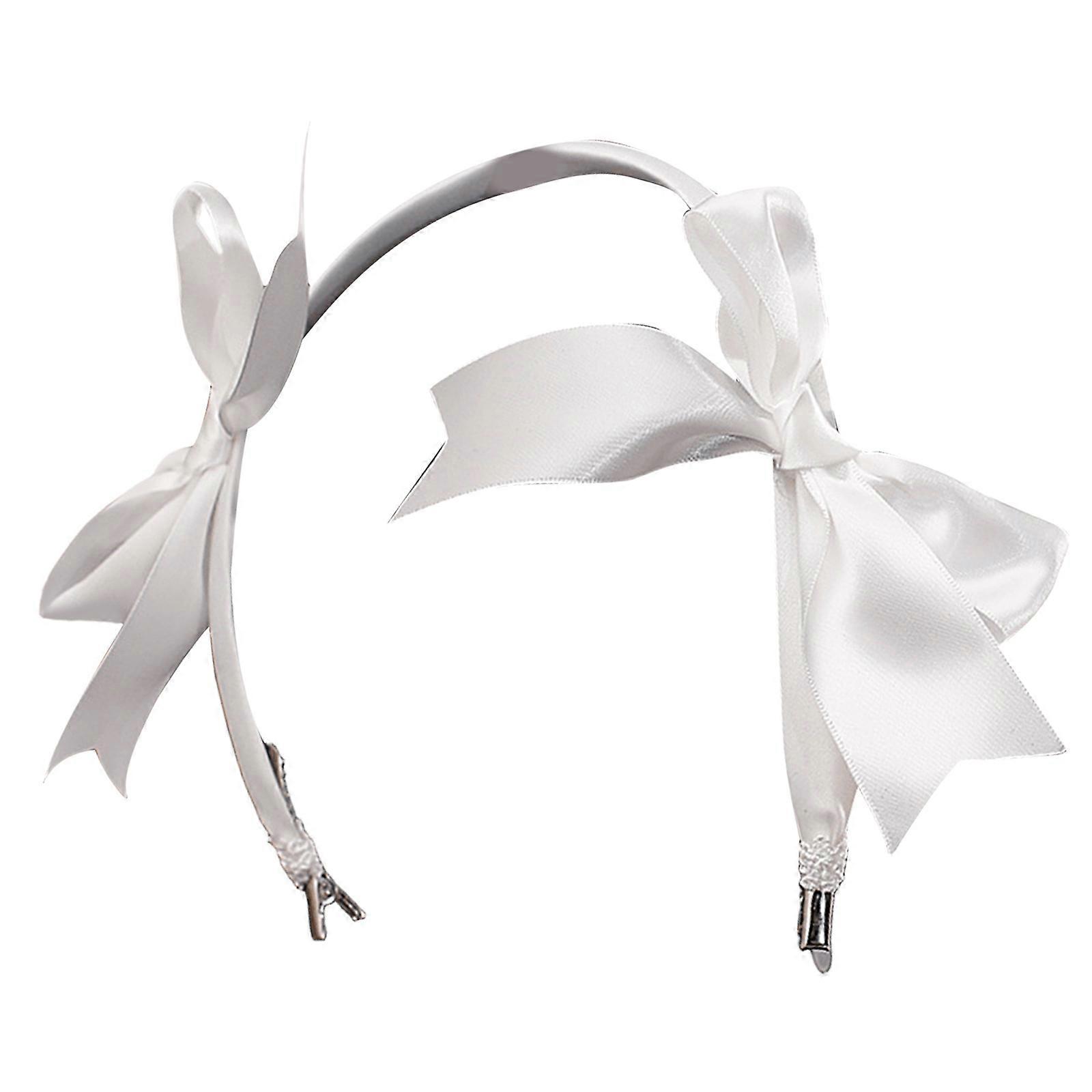 Eye Catching Headband Ribbon Bows and Hair Clip Ornament For Wedding And Engagement Parties Hairdressing Accesories White