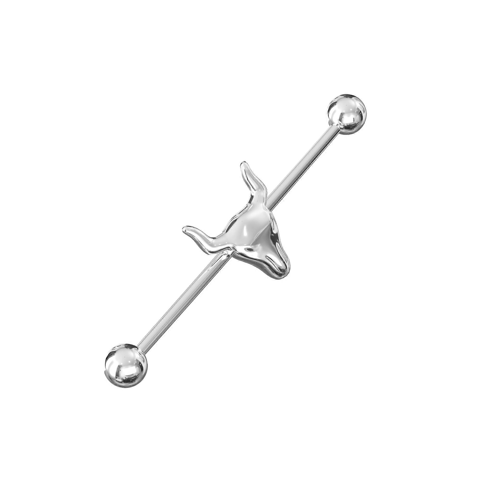 316L Surgical Steel Industrial Barbell With Bull Head