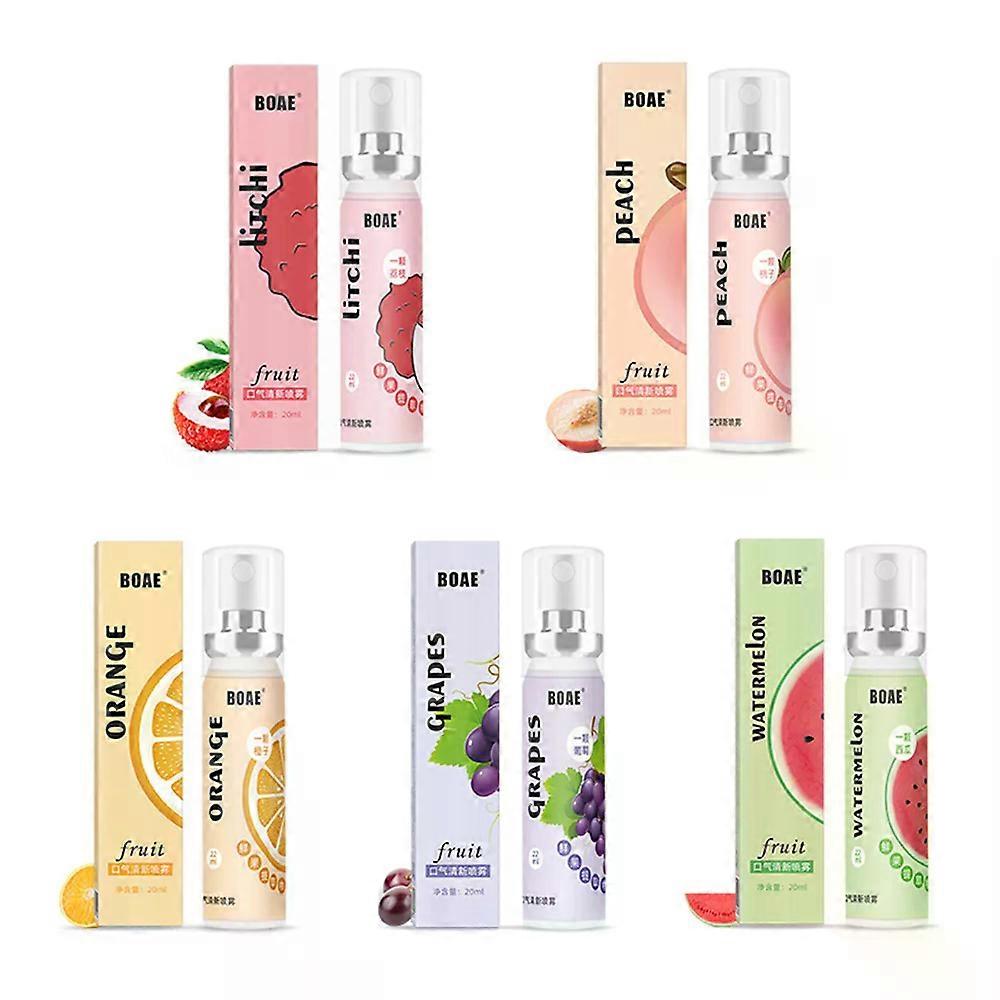 Spray Fresco Oral 20ml Ambientador de Boca 5 Cheiro Hálito Fresco Boca Lichia Lichia Pêssego Sabor de Uva Persistente Portátil Higiene Oral