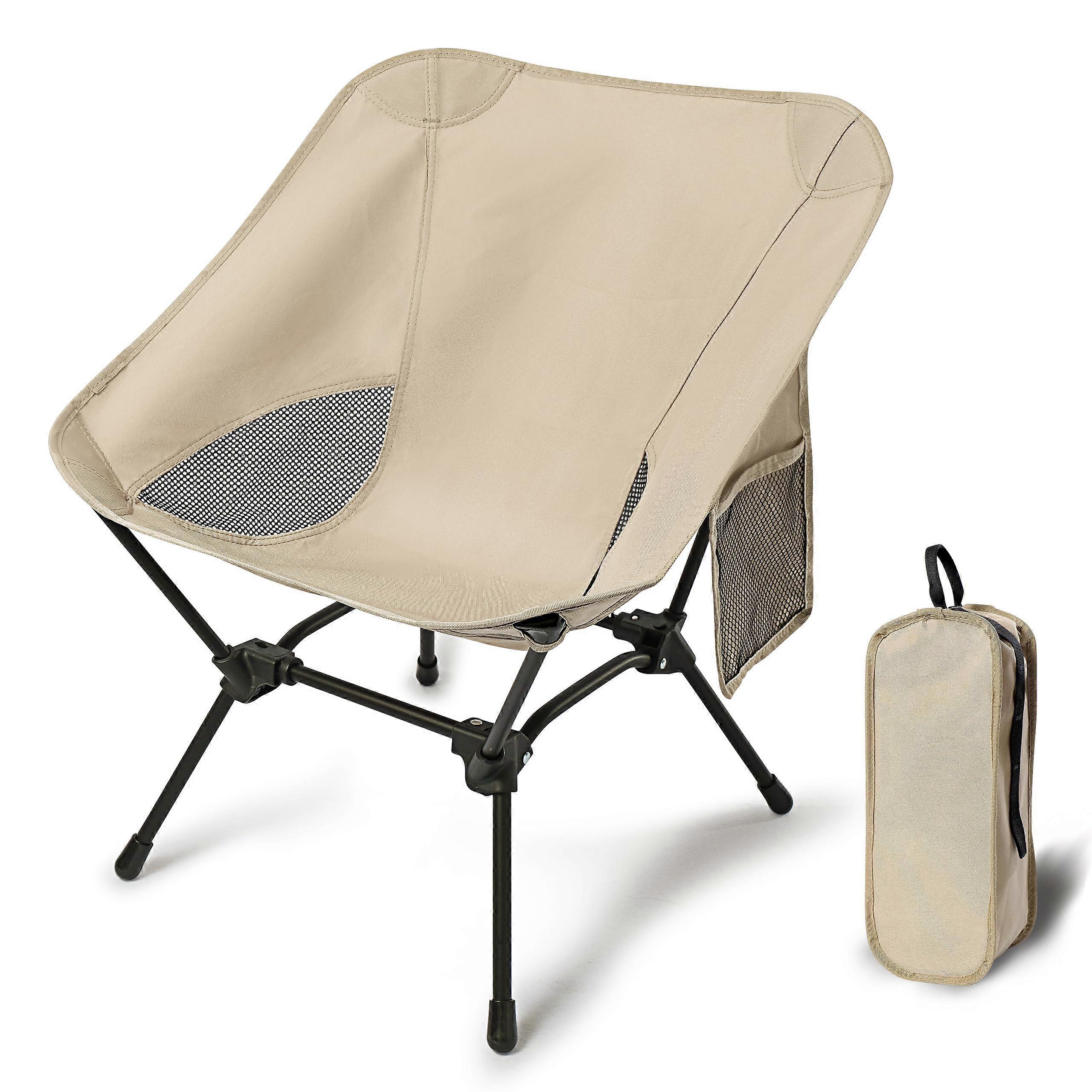 Light camp chairs with adjustable heights, carrying camp for chairs adults with bags & pockets (Khaki)