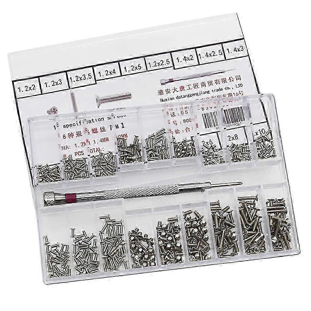 500pcs Tiny Screws Nuts + Screwdriver Watch Electronics Eyeglasses Screws