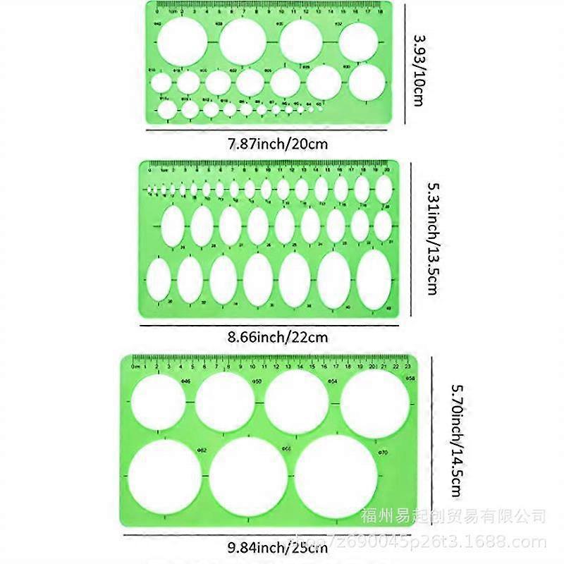 3pcs Circular Template Measuring Geometry Ruler