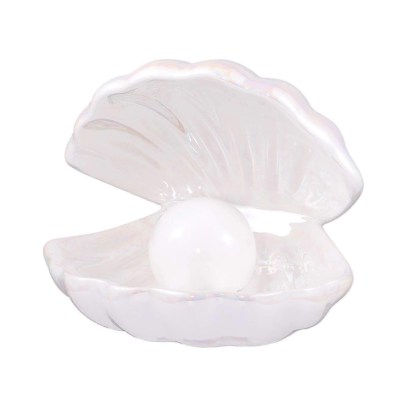 Shell Lamp Night Light with Shell Pearl Design, White Ceramic Decorative Lamp for Bedroom and Home Decor