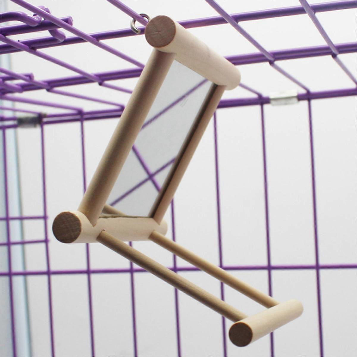 Interactive Wooden Bird Swing with Mirror and Bell