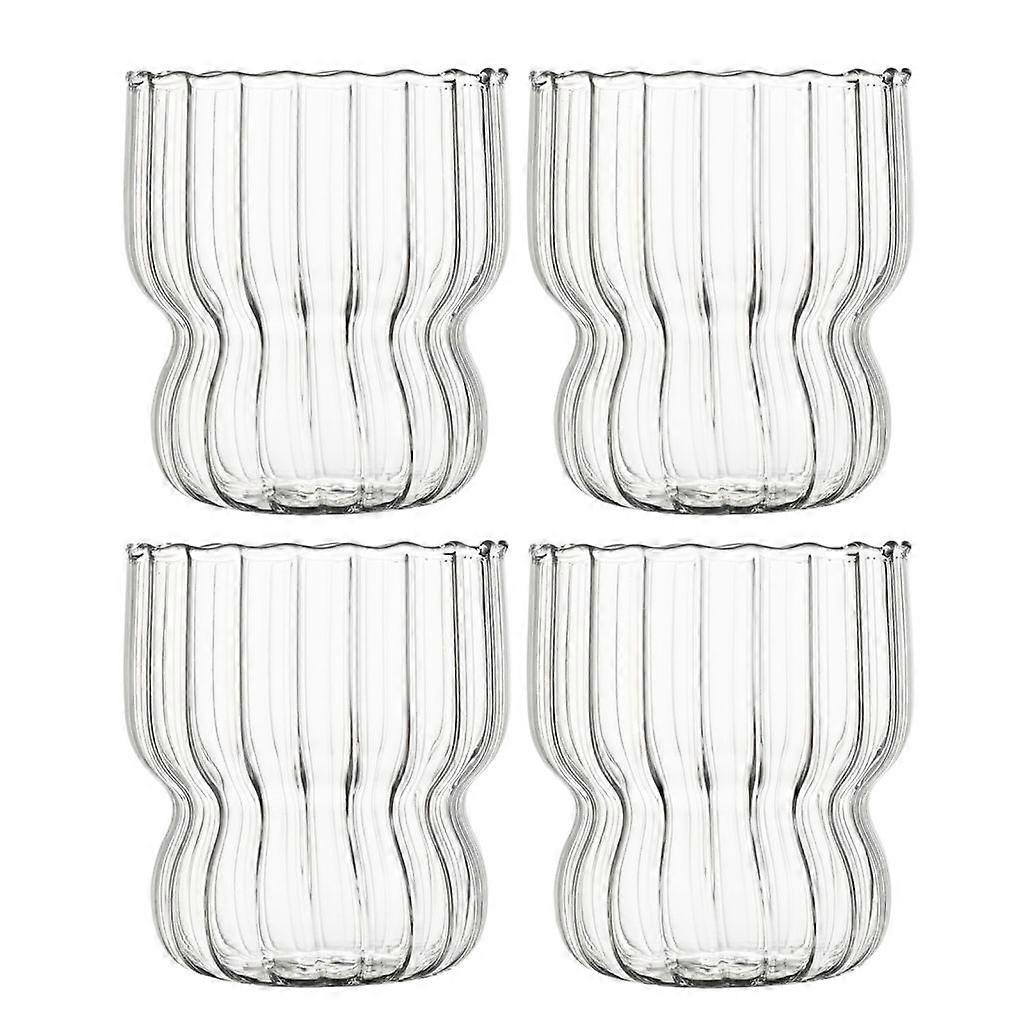 Drinking Glasses with Straws Set Coffee Glasses Ribbed Glassware for Kitchen