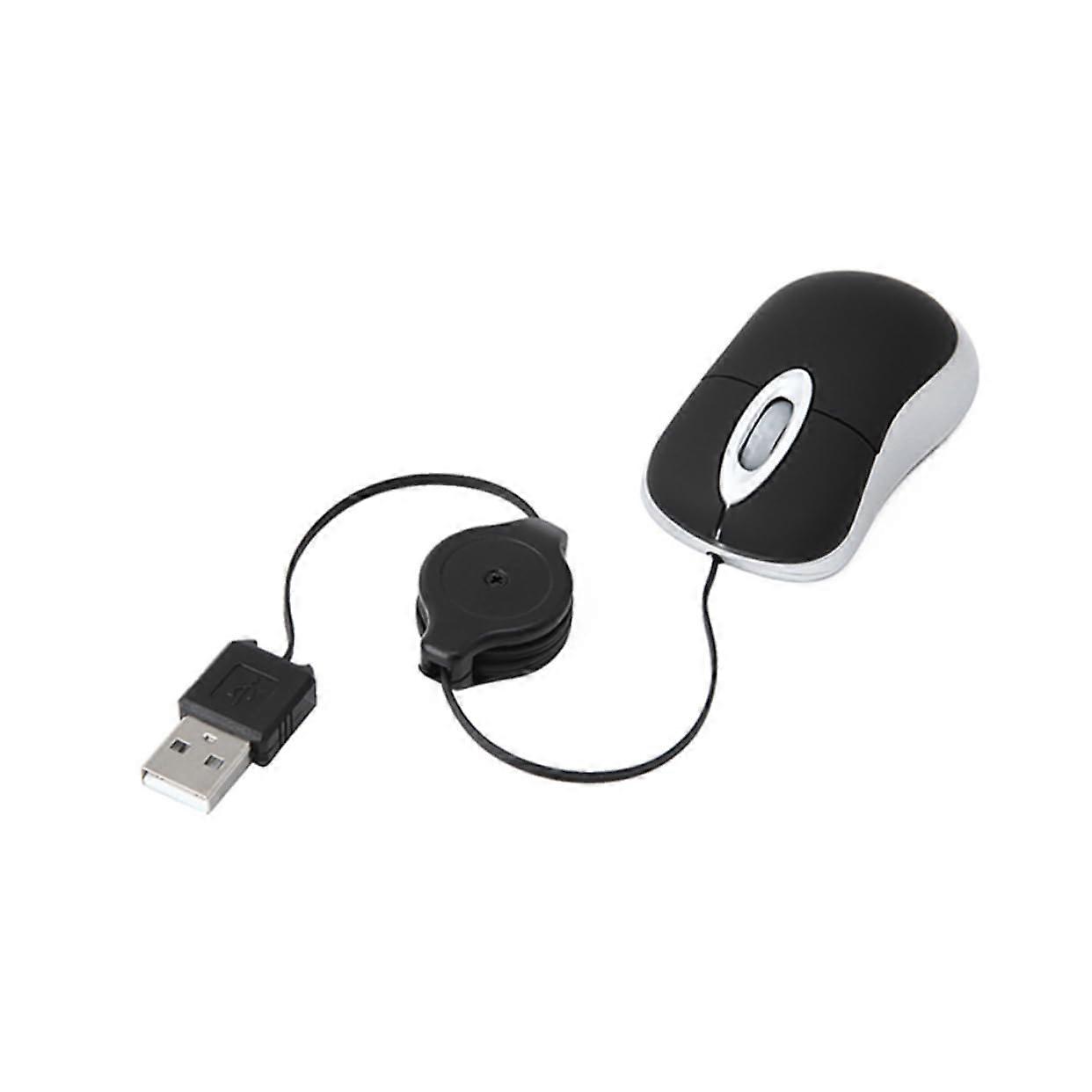 USB Wired Mini Telescopic Mouse for Computer and Notebook Retractable Cable USB Mouse Black Wired Mice for Use