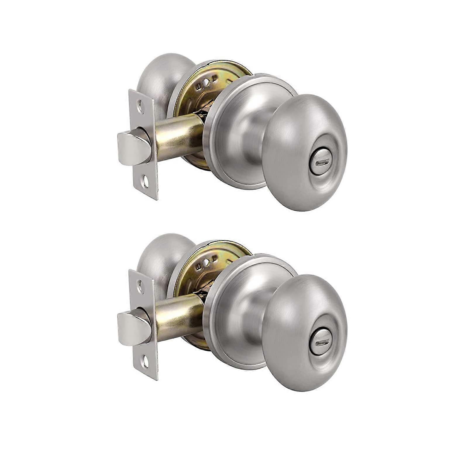Door Knobs Interior Brushed Nickel Oval Ball, 2 Pack Privacy Lock Handles for Bedroom Bathroom, Keyless Egg Style Design
