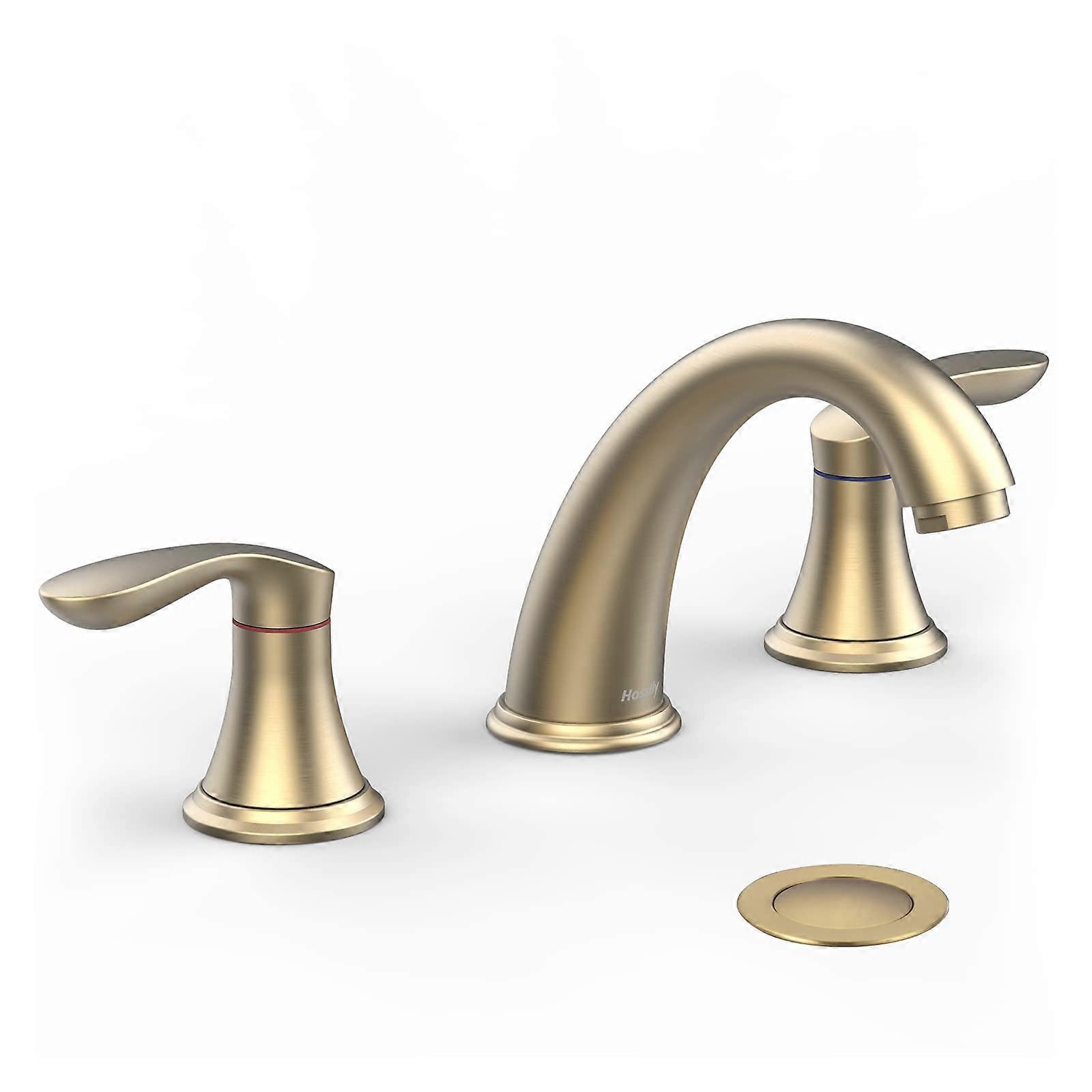 Brushed Gold Bathroom Sink Faucet for Widespread Installation 3 Hole Size