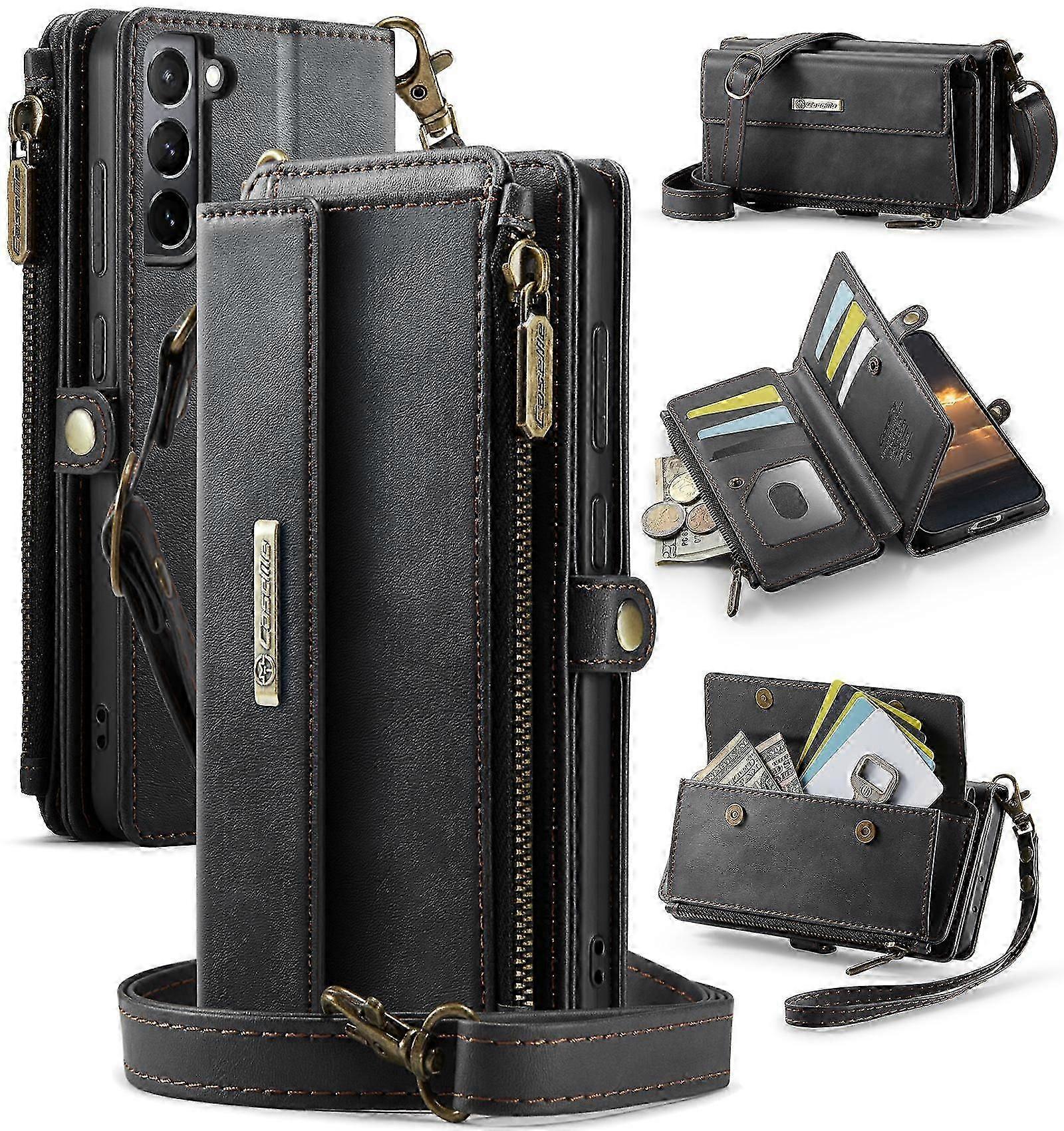CaseMe C39 RFID Blocking Zipper Wallet Leather Phone Case with Crossbody Strap